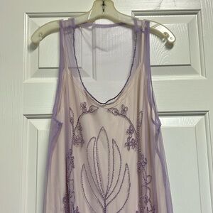 MISSLOOK Light Purple Mesh Beaded Dress with Cream Camisole Underneath